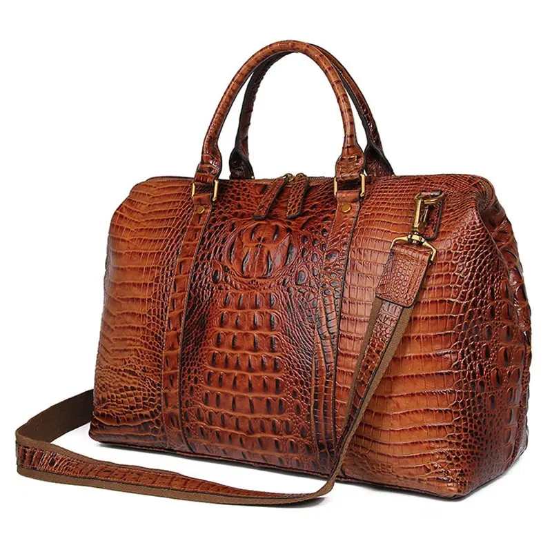 Fashion Doctors Bag Leather Travel Duffle Bag Unisex Alligator Pattern