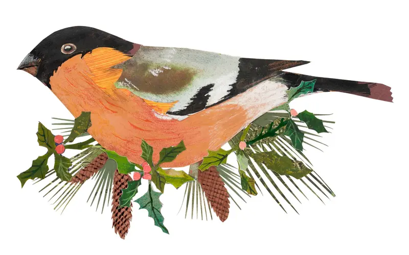 Festive Bullfinch birch plywood decoration