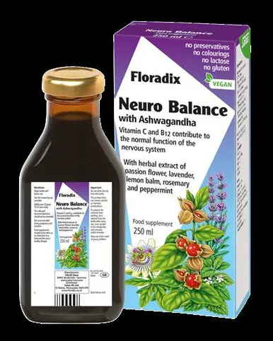 Floradix Neuro Balance — Ashwagandha, Vitamin C & B12 Herbal Liquid Formula 250ml