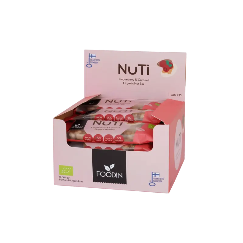 Foodin Organic NUTI Lingonberry & Caramel, organic, 35g x 15 pcs