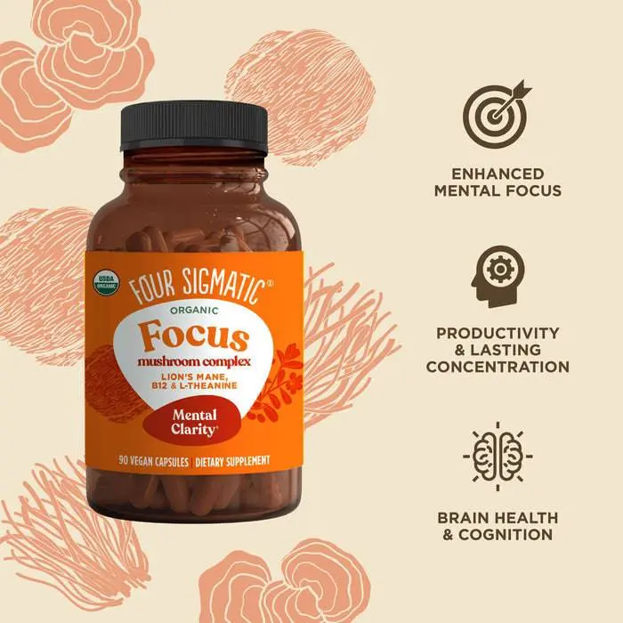 Four Sigmatic Organic Mushroom Capsules with Lion's Mane, B12 & L-Theanine 90Caps