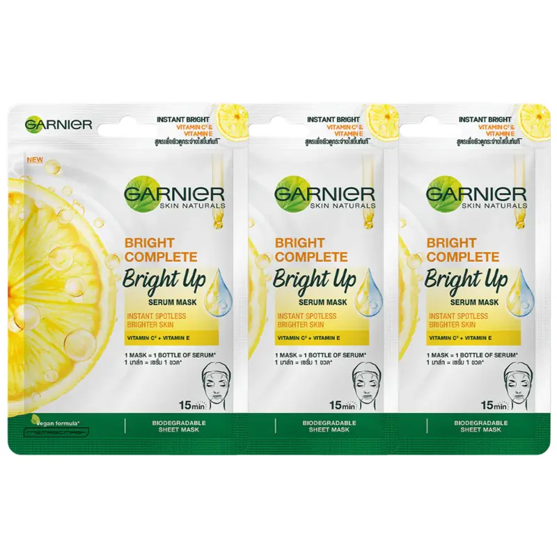 Garnier - Skin Naturals - Bright Complete Bright Up Serum Mask 28g. (Pack of 3)