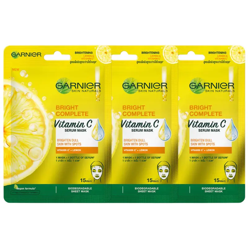 Garnier - Skin Naturals - Bright Complete Vitamin C Serum Mask 28g. (Pack of 3)
