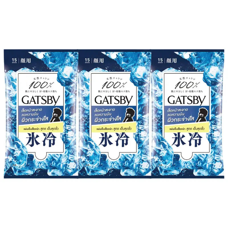 GATSBY - Facial Wipes Ice Type 15 Sheets (Pack of 3)
