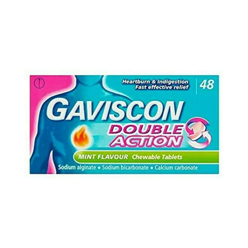 Gaviscon Double Action Heartburn & Indigestion Mint Flavour 48 Chewable Tablets