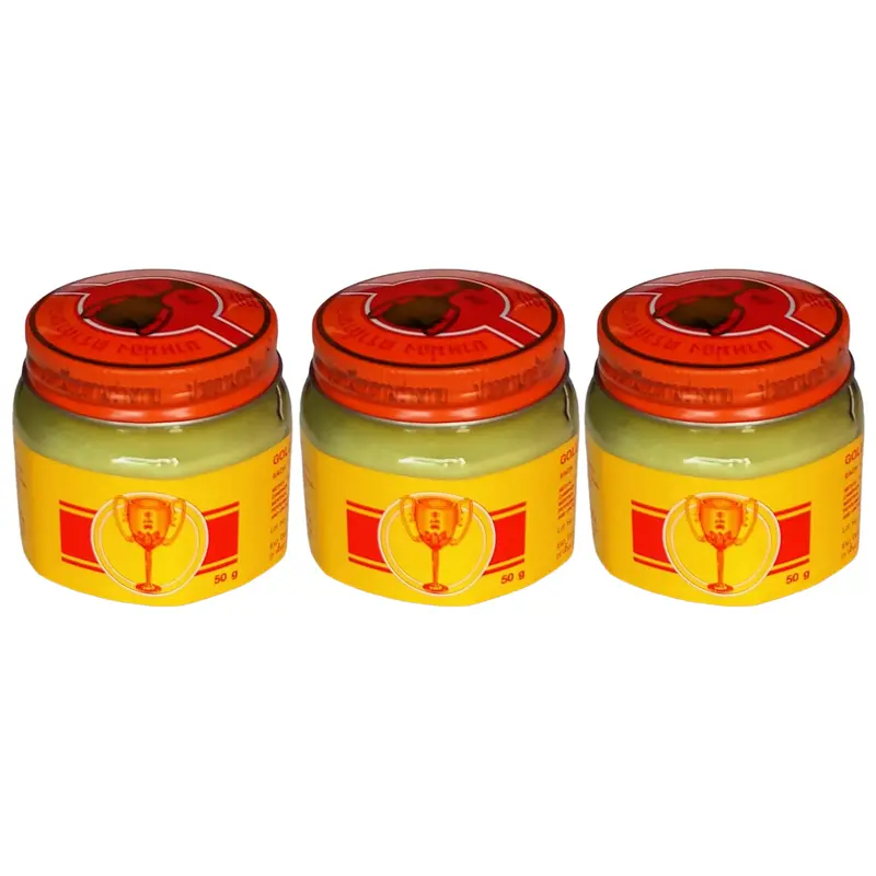 Golden Cup - Original Balm Herbal Aroma Relaxing Thai Balm Massage 50 g. (Pack of 3) - Made in Thailand