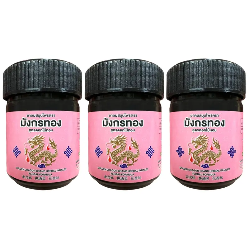 Golden Dragon - Herbal Inhaler Foral Formula Pink (Pack of 3) - Made in Thailand