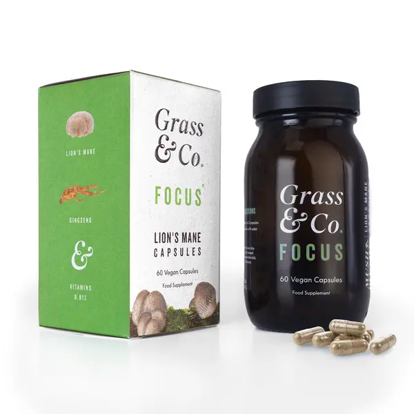 Grass & Co. FOCUS Lion's Mane Mushroom Extract with Ginseng & Omega-3 60 Capsules