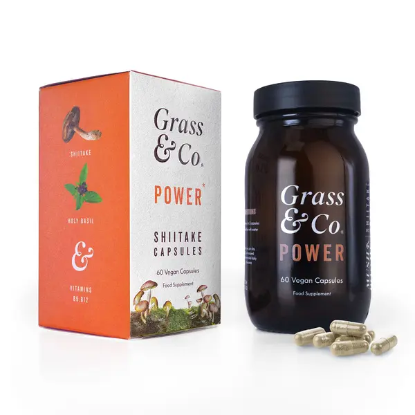 Grass & Co.POWER Shiitake Mushrooms with Holy Basil + Iron 60 Vegan Capsules