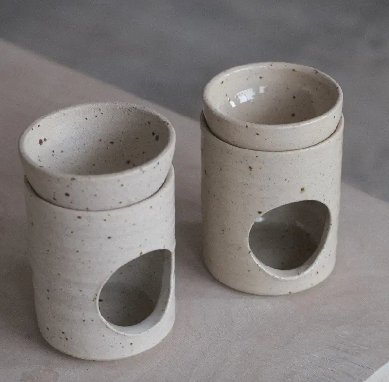 Hand thrown stoneware oil burner