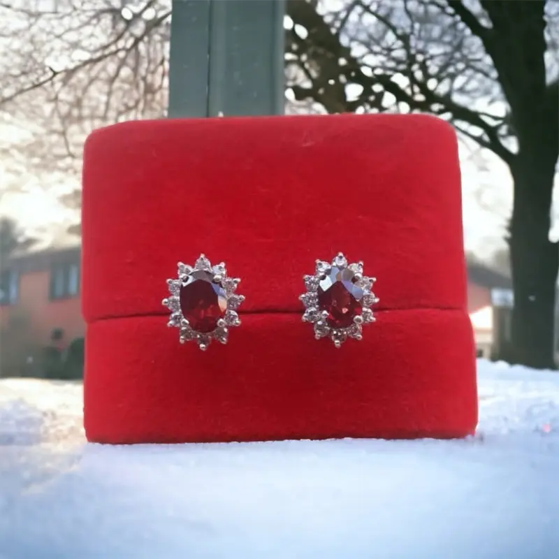 Handmade 925 Silver Garnet Earrings with American Diamond