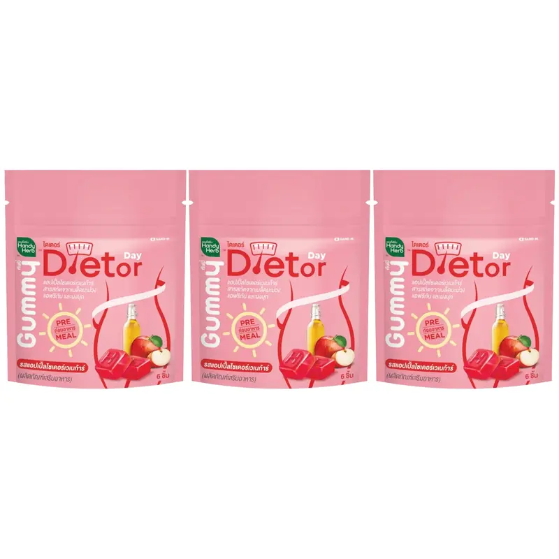 Handy Herb - Dietor Day Gummy Jelly, Apple Cider extract, African Mango Seeds, Konjac Powder, Sour Apple flavor (Pack of 3 sachets, 6 pcs. per sachet)