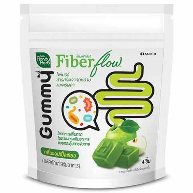 Handy Herb - Fiber flow Gummy Jelly, Fiber Rose extract and Triphala, Green Apple flavor (Box of 6 sachets, 4 pcs. per sachet)