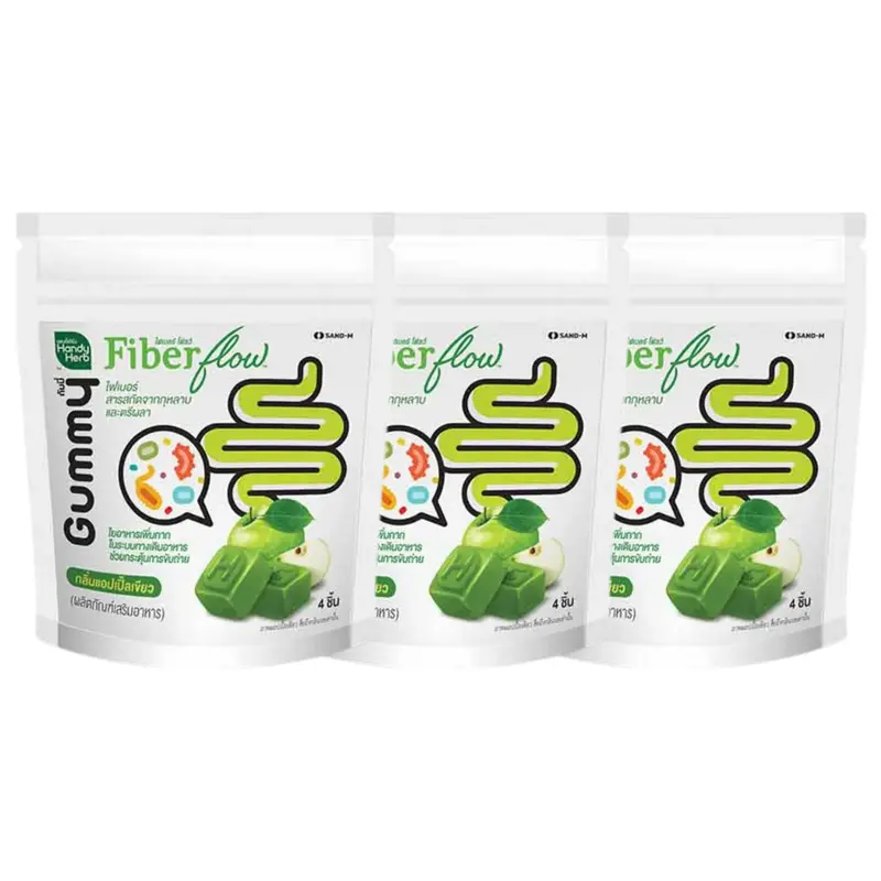 Handy Herb - Fiber flow Gummy Jelly, Fiber Rose extract and Triphala, Green Apple flavor (Pack of 3 sachets, 4 pcs. per sachet)