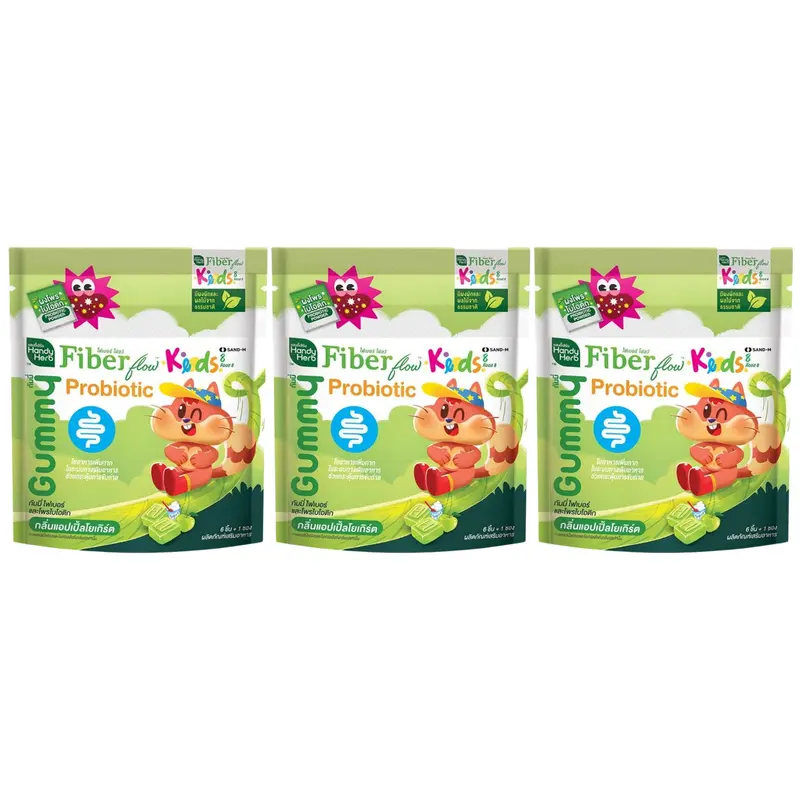 Handy Herb - Fiber Flow Kids Gummy Jelly, Probiotic, Apple Yogurt flavor (Pack of 3 sachets, 6 pcs. per sachet)