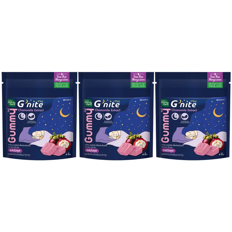 Handy Herb - Gnite Gummy Jelly, Chamomile and L-Theanine, Sleep Fast, Mangosteen flavor (Pack of 3 sachets, 4 pcs. per sachet)