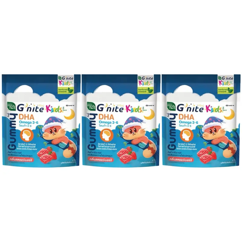 Handy Herb - Gnite Kids Gummy Jelly, DHA, Omega 3, Strawberry flavor (Pack of 3 sachets, 6 pcs. per sachet)
