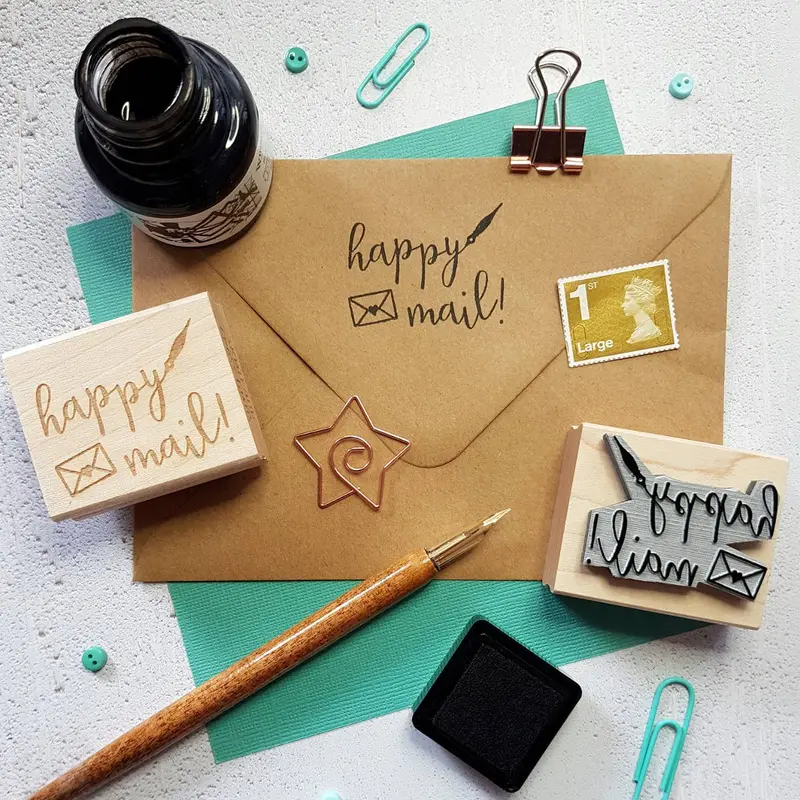 Happy Mail Calligraphy Rubber Stamp