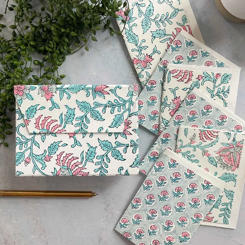 Harriet Handmade Note Card and Envelope Set | Block Printed