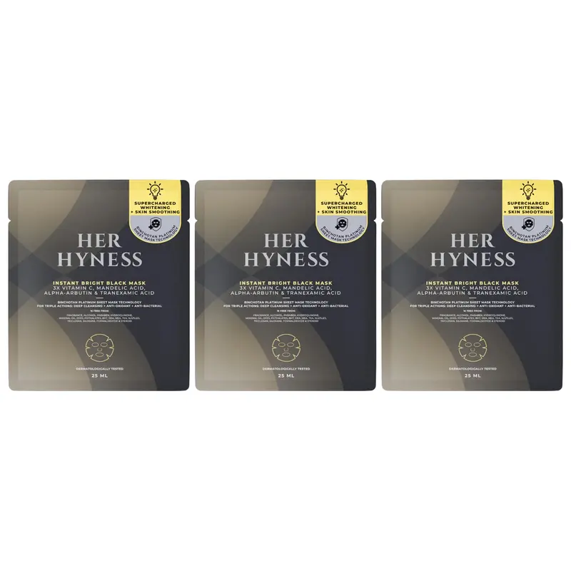 Her Hyness - Instant Bright Black Mask with 3X Vitamin C, Mandelic Acid, Alpha-Arbutin & Tranexamin Acid 25ml. (Pack of 3)