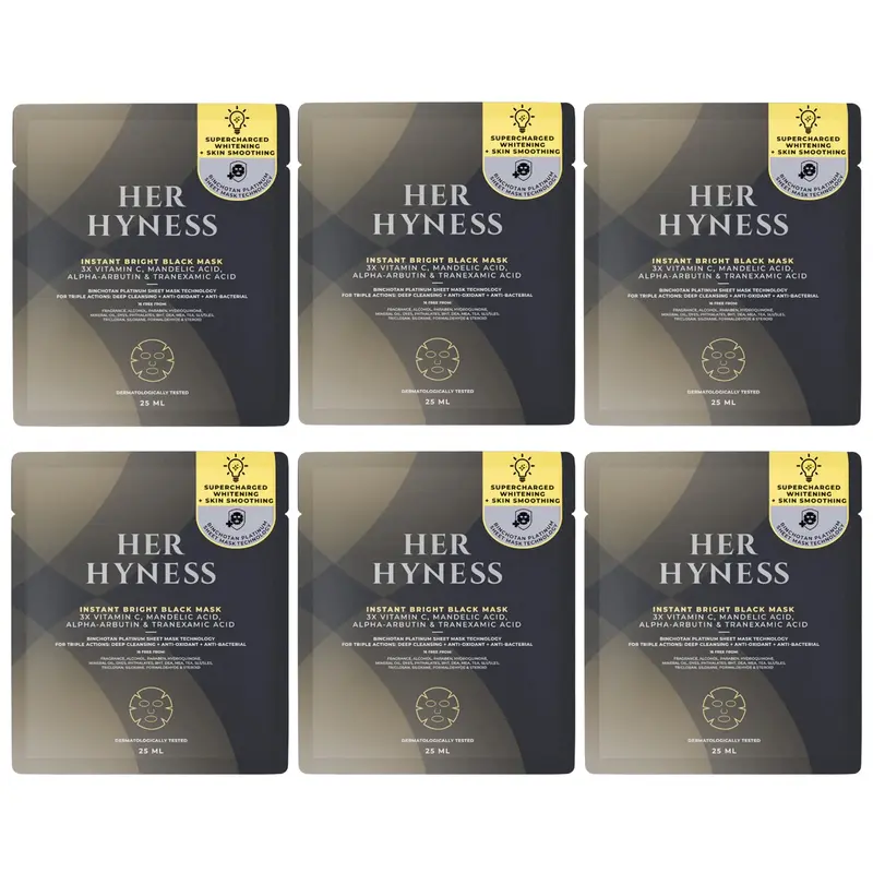 Her Hyness - Instant Bright Black Mask with 3X Vitamin C, Mandelic Acid, Alpha-Arbutin & Tranexamin Acid 25ml. (Pack of 6)