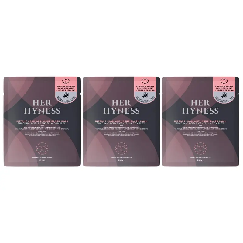 Her Hyness - Instant Calm Anti-Acne Black Mask with Succinic Acid & Centella Complex 25ml. (Pack of 3)