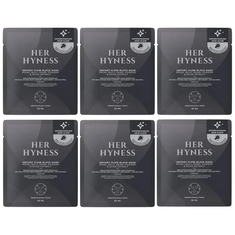 Her Hyness - Instant Glow Black Mask with Royal Jelly, Pearl Powder & Olive Extract 25ml. (Pack of 6)