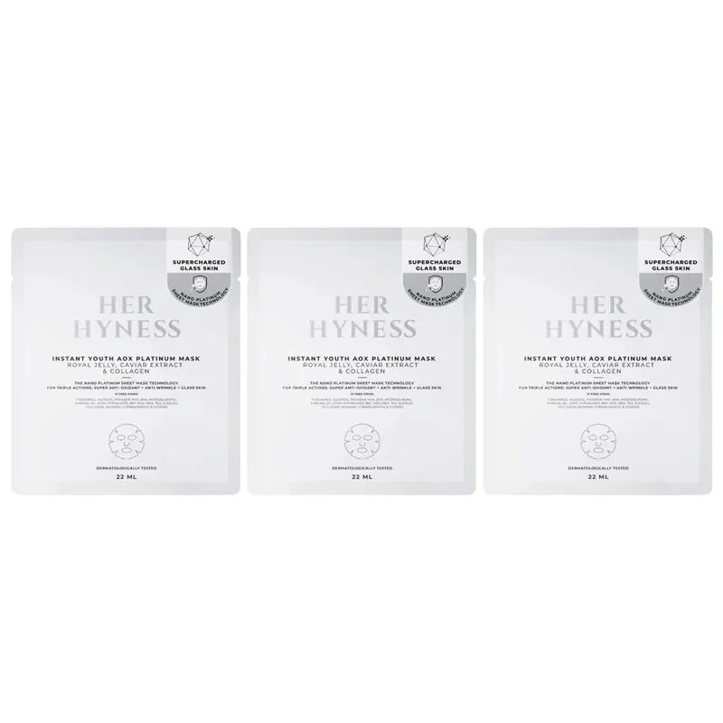 Her Hyness - Instant Youth Aox Platinum Mask with Royal Jelly, Caviar Extract & Collagen 22ml. (Pack of 3)