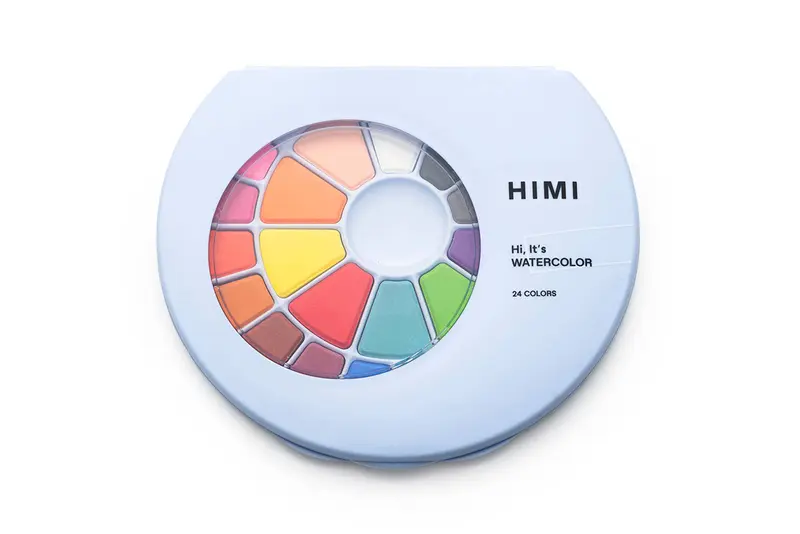 HIMI Solid Watercolour Set 24 Colours In Pans + Brush, Blue