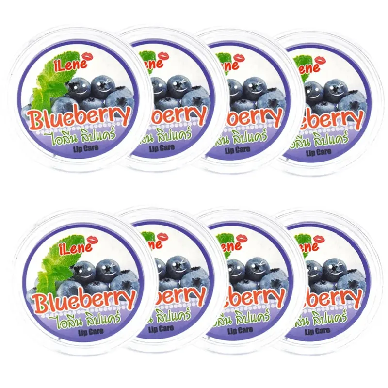iLene - Blueberry Natural Lip Care Balm Moisturiser 10g. (Pack of 8)