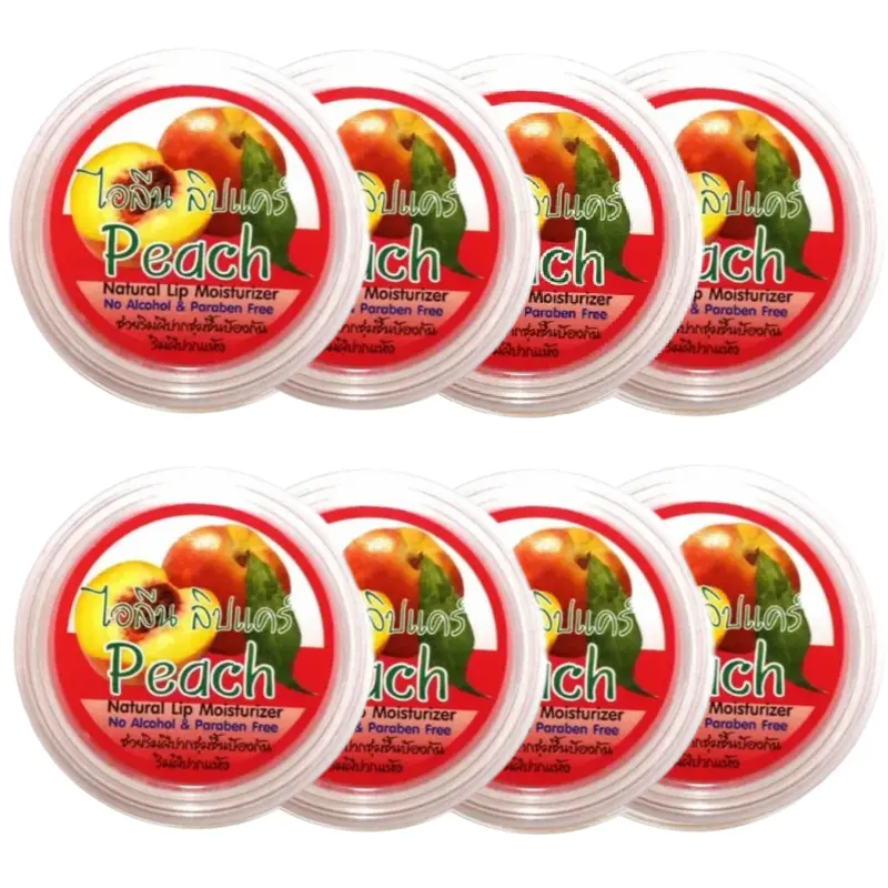 iLene - Peach Natural Lip Care Balm Moisturiser 10g. (Pack of 8)