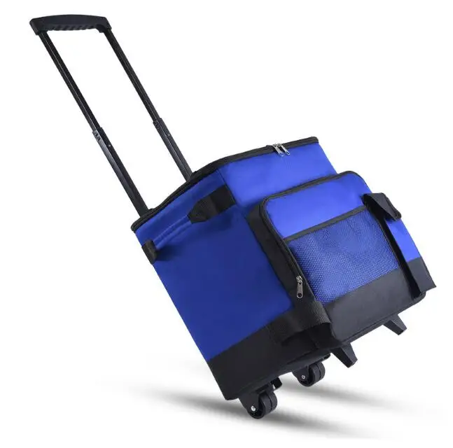 Insulated Cooler Bag With Trolley and Wheels 43L Blue