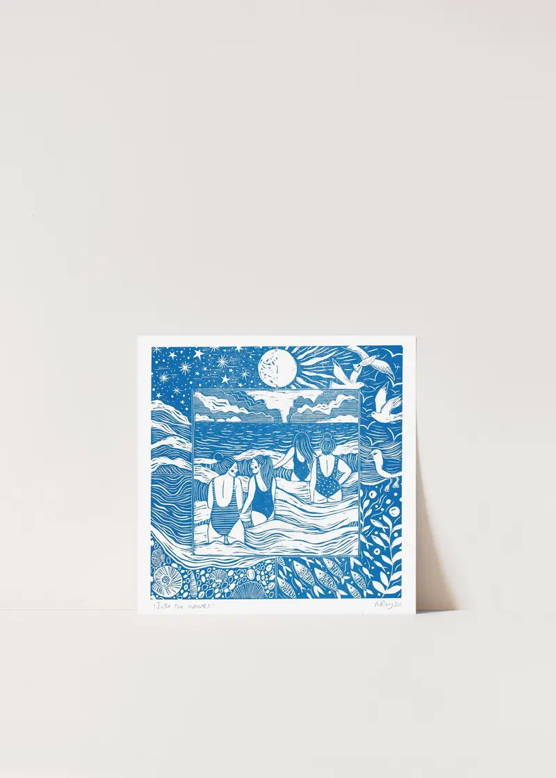 Into the Waves riso swimming, seaside, friends, ocean, blue