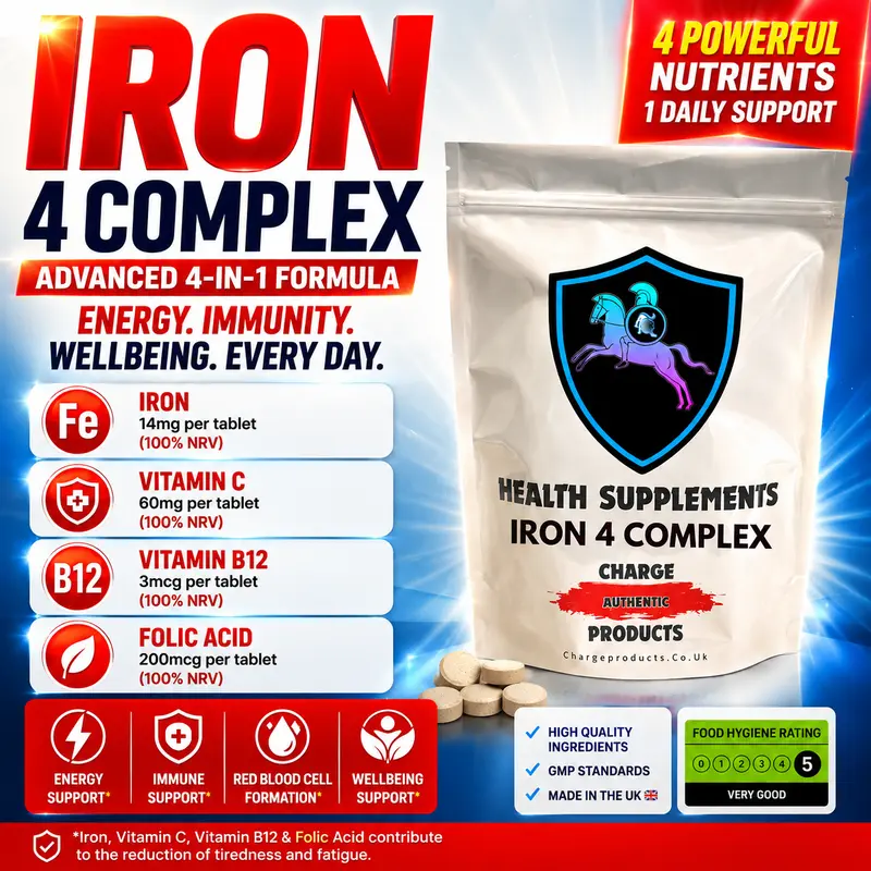 Iron 4 Complex Tablets UK | Iron 14mg 100% NRV + Vitamin C, B12 & Folic Acid
