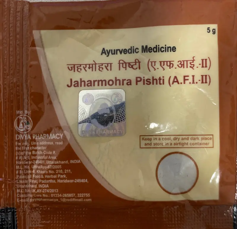 Jaharmohra Pishti 5g | Ayurvedic Cooling Mineral for Body Heat & Calm