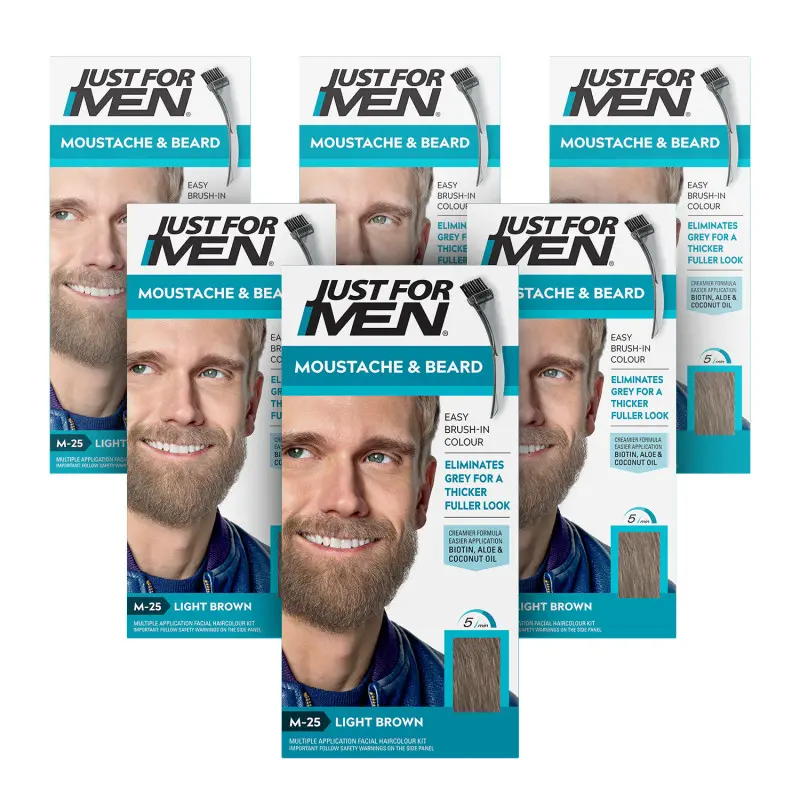Just For Men Brush-In Facial Hair Colour Light Brown - 6 Pack
