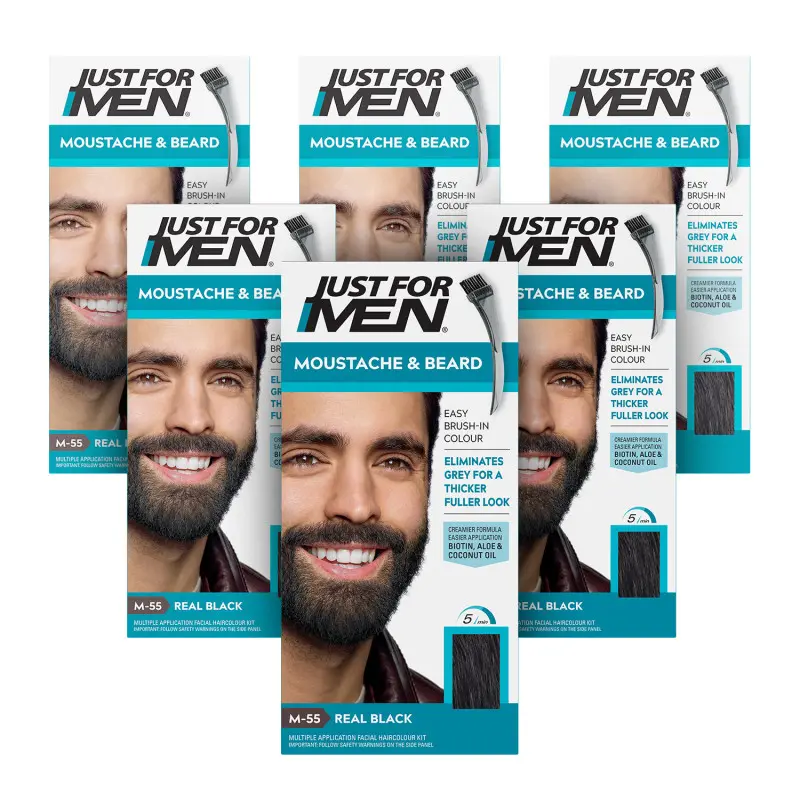 Just For Men Brush-In Facial Hair Colour Real Black - 6 Pack