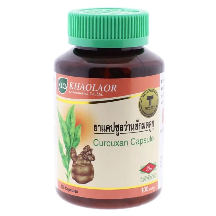 Khaolaor - Curcuxan, Uterine Stimulant, Curcuma Xanthorrhiza Roxb, Curcuma Aromatica Salisb, Livisticum Officnale Koch and Borassus Flabellifer L (100 capsules)