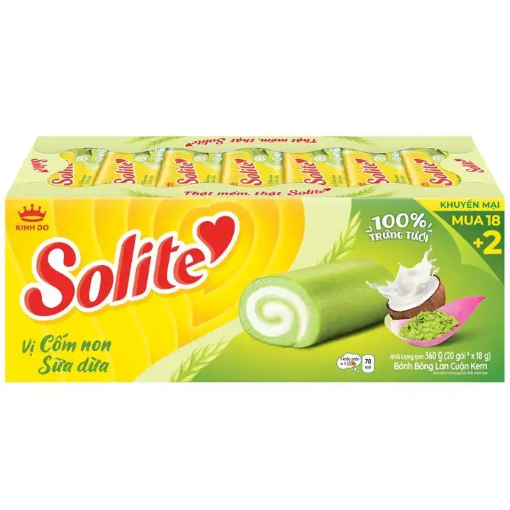 KINH DO - Solite - Rolled Sponge Cake Cuộn Kinh Đô Khay Cuộn Cốm Non Young Green Rice Roll 360g.
