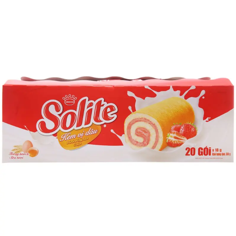 KINH DO - Solite - Rolled Sponge Cake Cuộn Kinh Đô Khay Cuộn Dâu Strawberry Roll 360g.