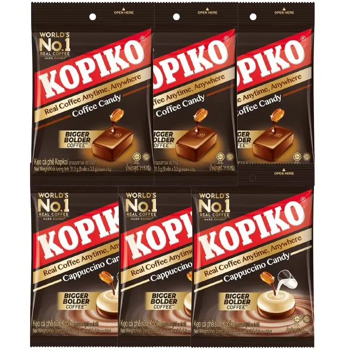 Kopiko - 3x Coffee Candy 31.5 g. and 3x Cappuccino Candy 31.5 g. (Pack 3+3 Mix)