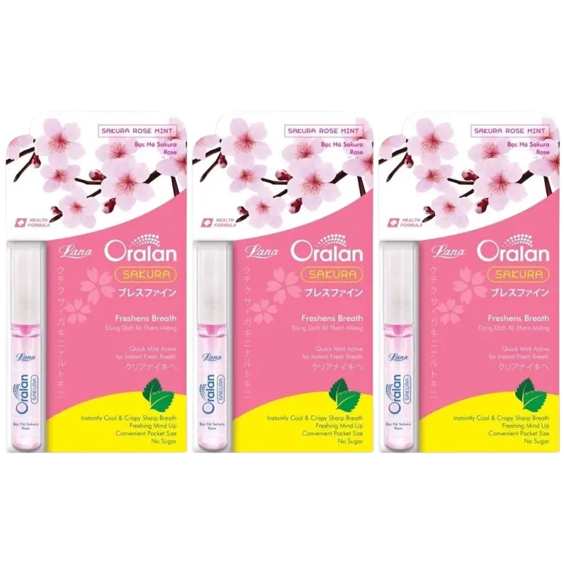 Lana - Oralan Sakura Dung Dịch Xịt Thơm Miệng Breath Spray 8ml. (Pack of 3)