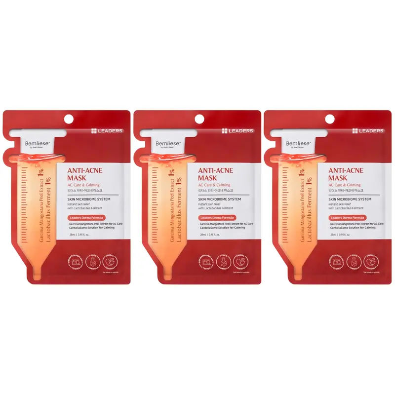 Leaders - Anti-Acne Face Mask with Garcinia Mangostana Peel Extract and SentellaSome Solution 28ml. (Pack of 3)