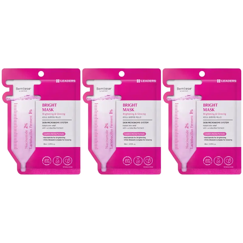 Leaders - Bright Face Mask with Niacinamide and White Blossom Complex 28ml. (Pack of 3)