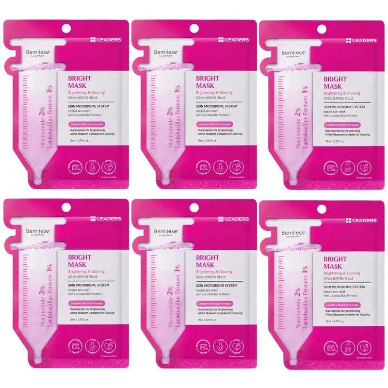 Leaders - Bright Face Mask with Niacinamide and White Blossom Complex 28ml. (Pack of 6)
