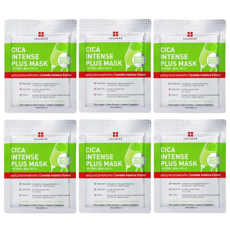 Leaders - Cica Intense Plus Face Mask with Centella Asiatica Extract 25ml. (Pack of 6)