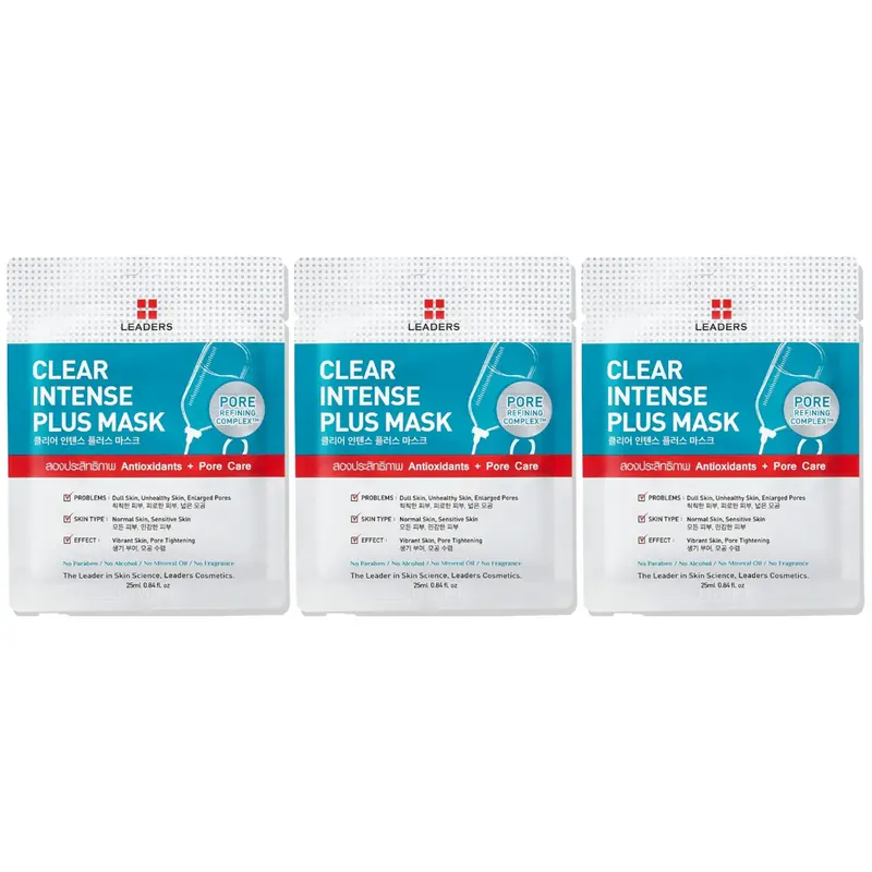 Leaders - Clear Intense Plus Face Mask with Antioxidants + Pore Care 25ml. (Pack of 3)