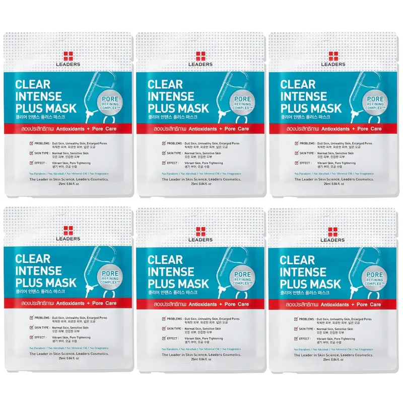 Leaders - Clear Intense Plus Face Mask with Antioxidants + Pore Care 25ml. (Pack of 6)