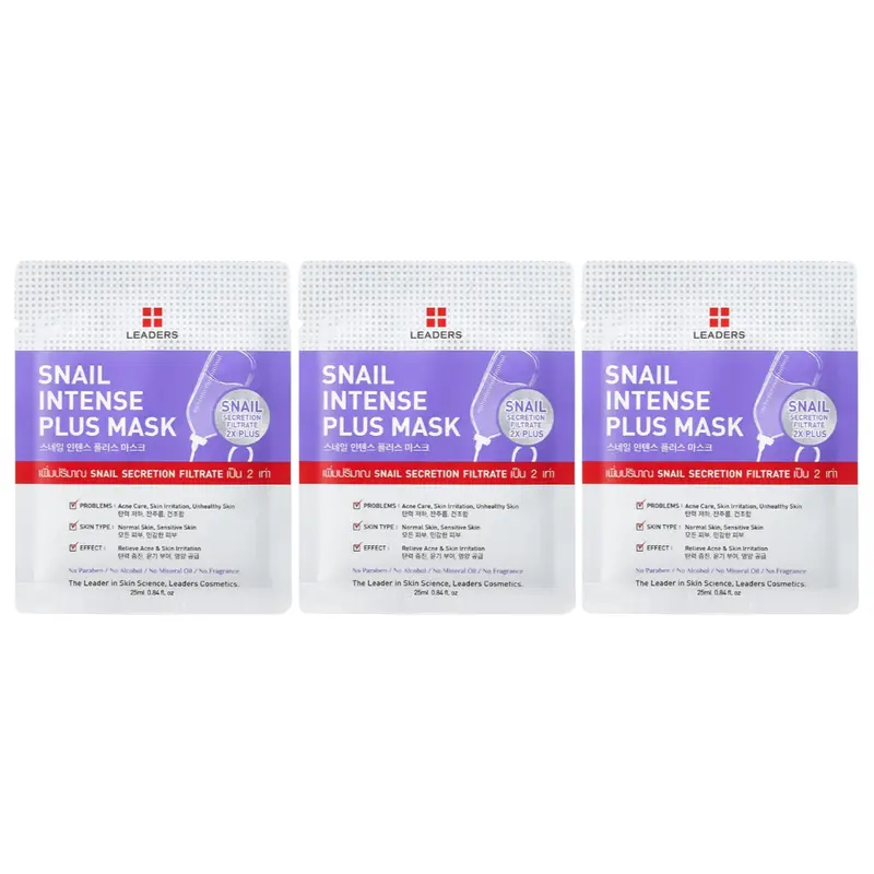 Leaders - Snail Intense Plus Face Mask with Snail Secretion Filtrate 25ml. (Pack of 3)