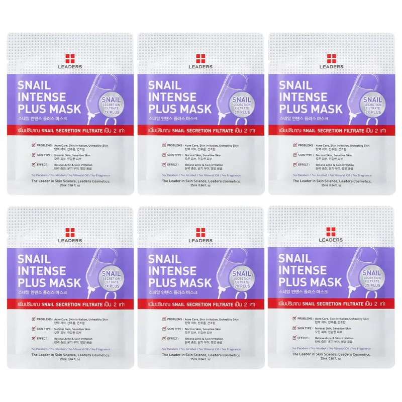 Leaders - Snail Intense Plus Face Mask with Snail Secretion Filtrate 25ml. (Pack of 6)
